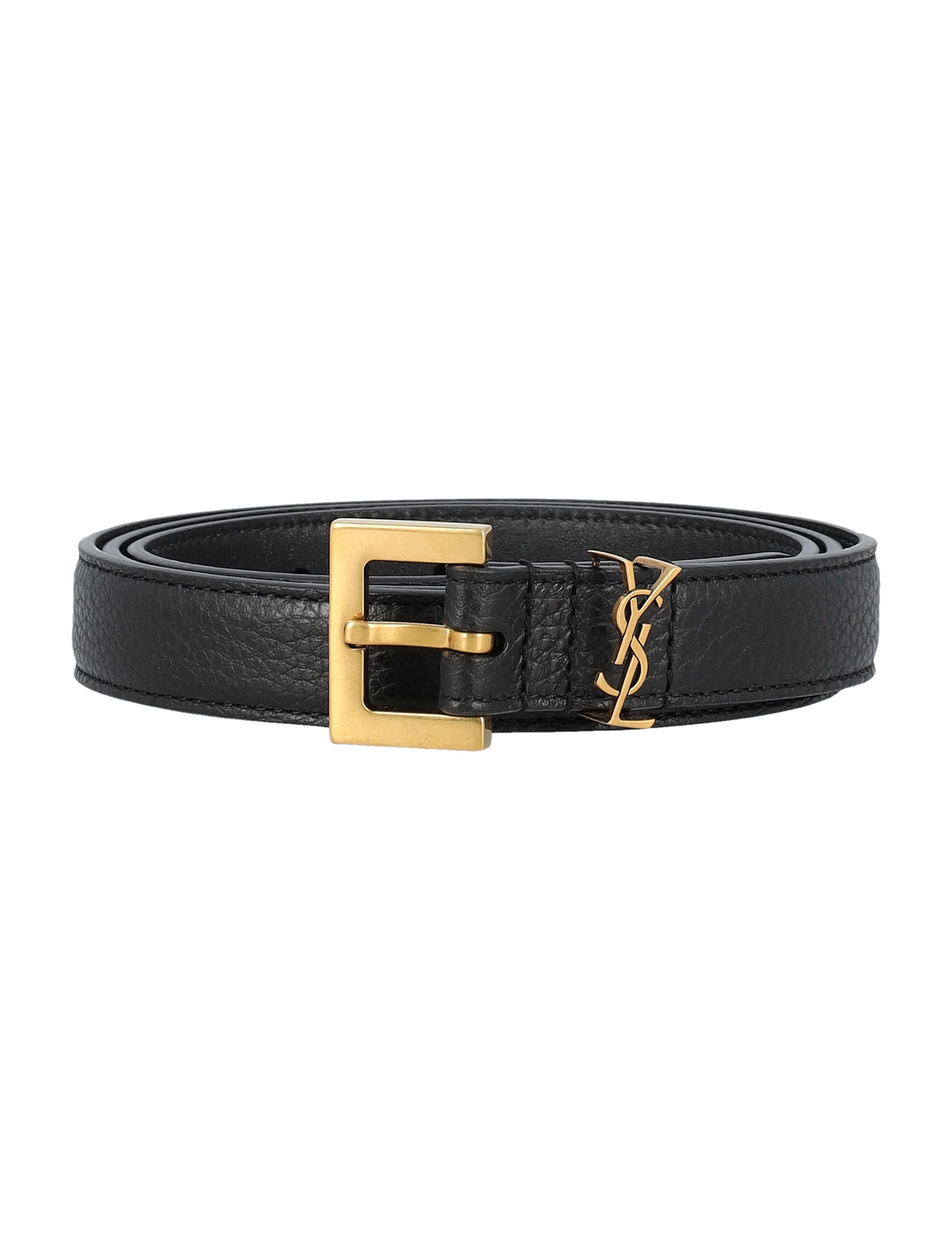 SAINT LAURENT Grained Leather Cassandre Thin Belt - 2CM