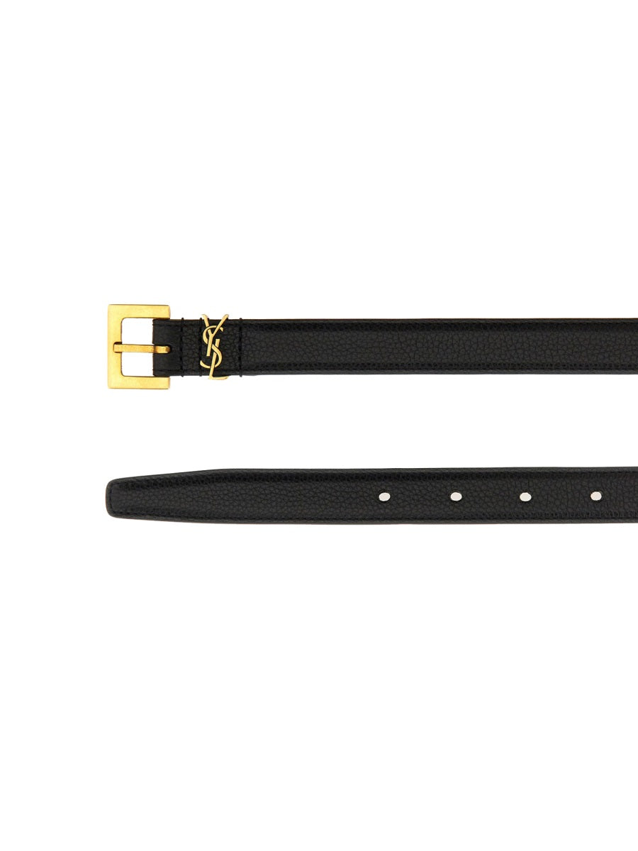 SAINT LAURENT Sleek Leather Belt with Signature Detailing