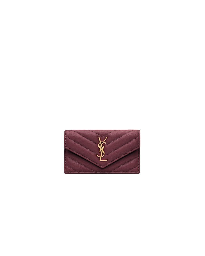 SAINT LAURENT Mini Leather Card Holder with Chevron Pattern