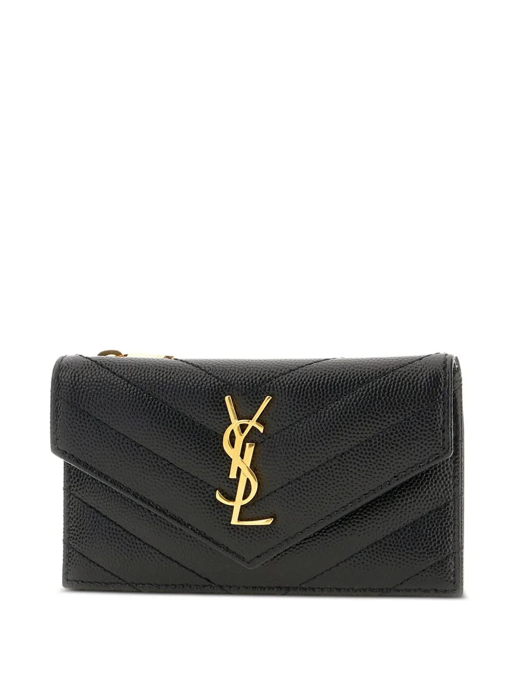 SAINT LAURENT Mini Quilted Leather Cardholder with Gold Logo