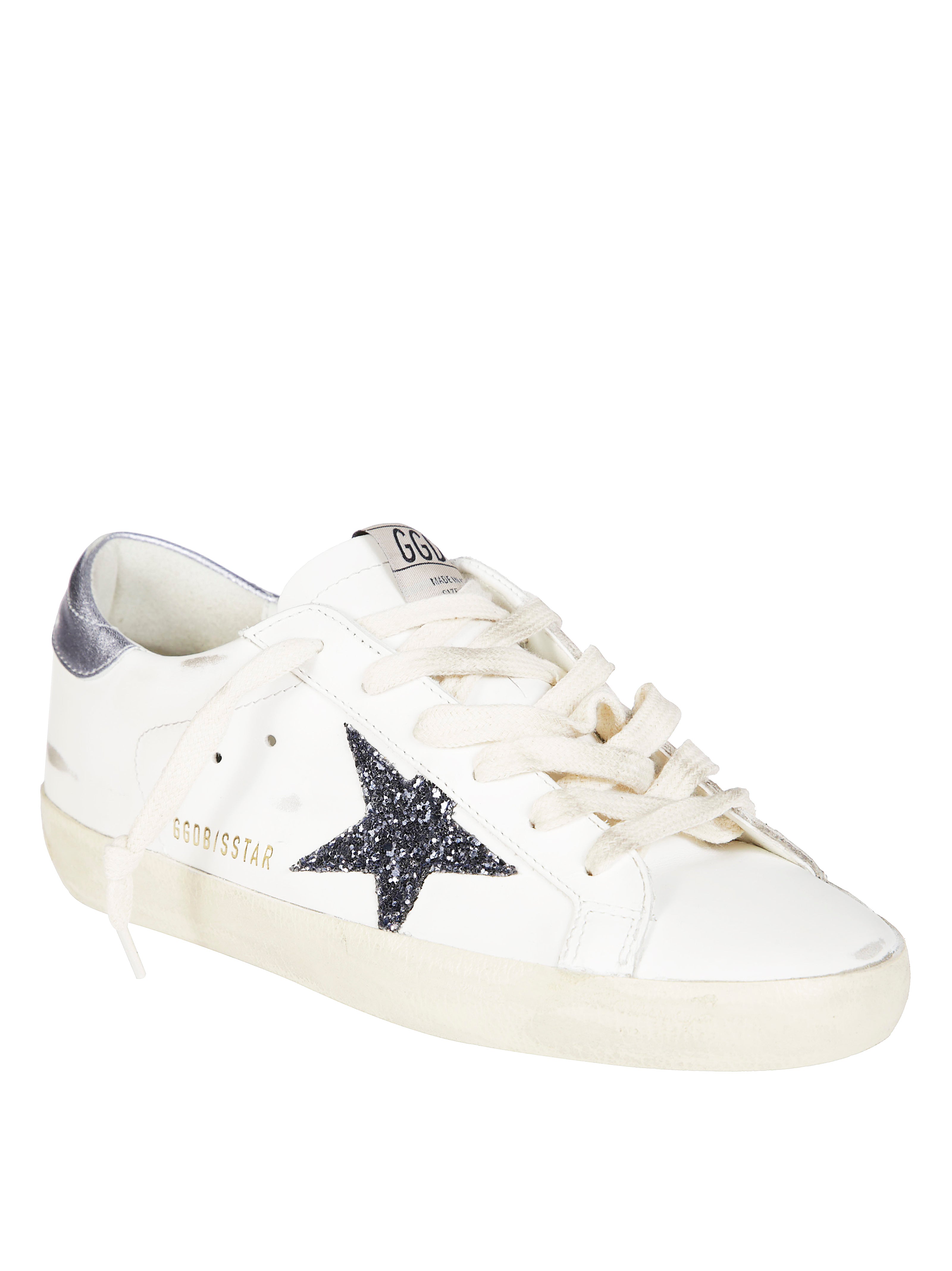 GOLDEN GOOSE Men's Superstar Leather Upper Sneakers with Glitter Details