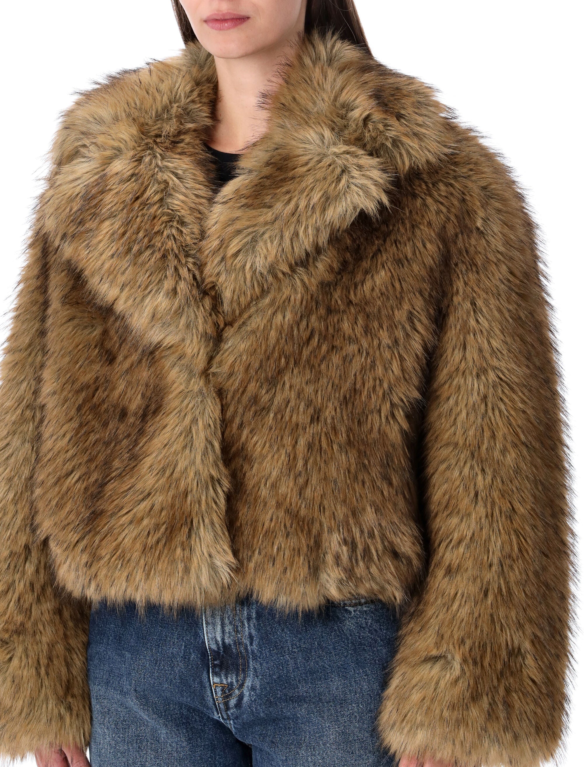STAND STUDIO Oversized Cropped Faux Fur Jacket