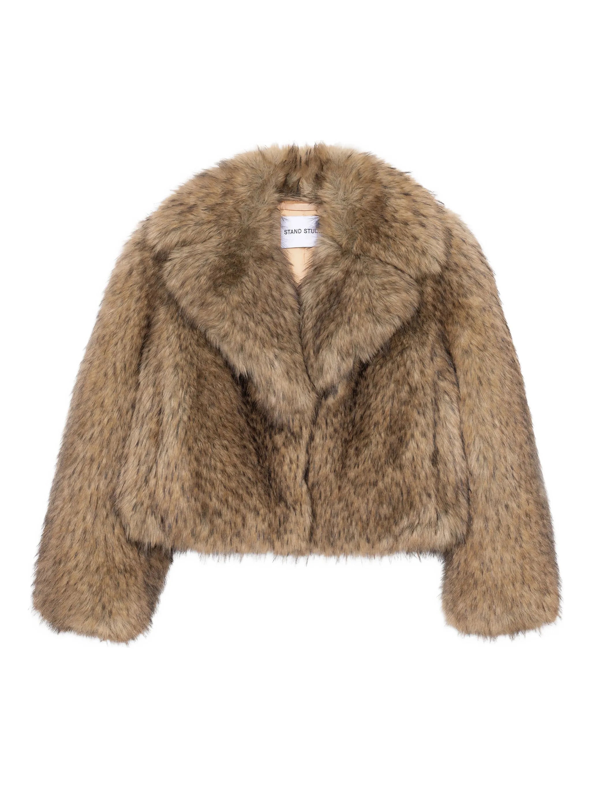 STAND STUDIO Oversized Cropped Faux Fur Jacket