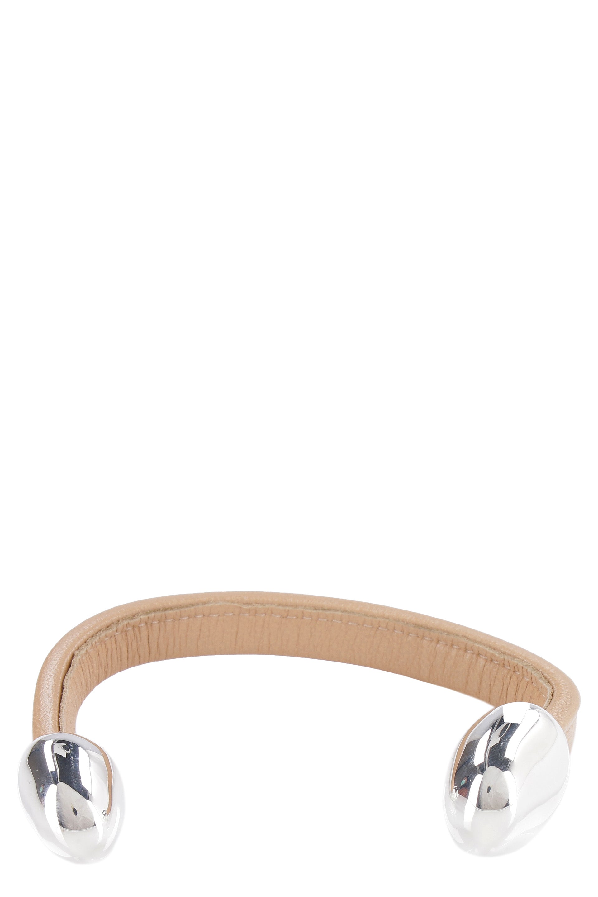 BOTTEGA VENETA Leather Bracelet with Silver-Tone Accents - 7 CM Diameter