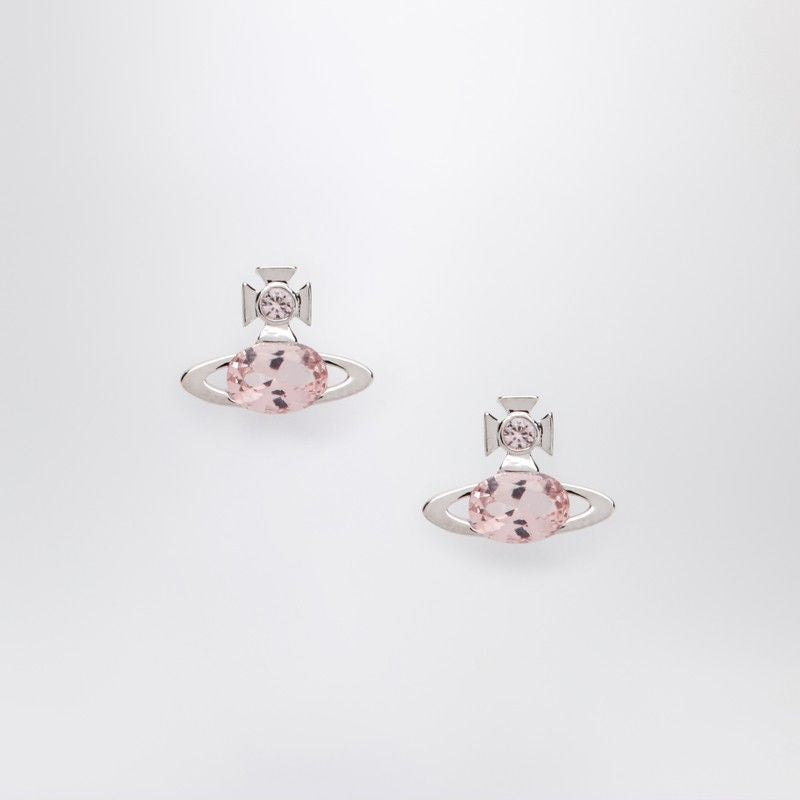 VIVIENNE WESTWOOD Mini Platinum Earrings with Pink Crystal