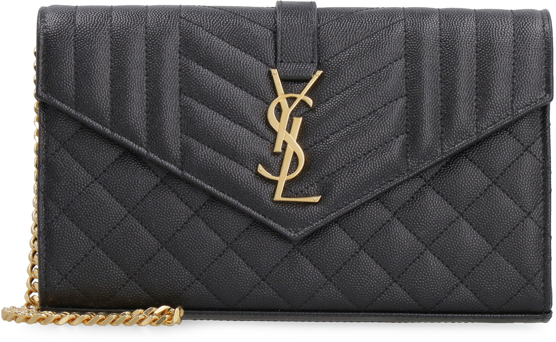 SAINT LAURENT Quilted Leather Mini Wallet on Chain