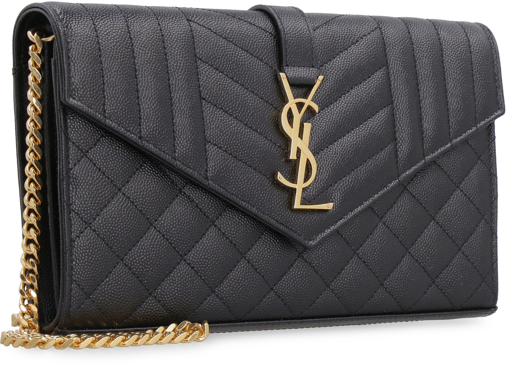 SAINT LAURENT Quilted Leather Mini Wallet on Chain