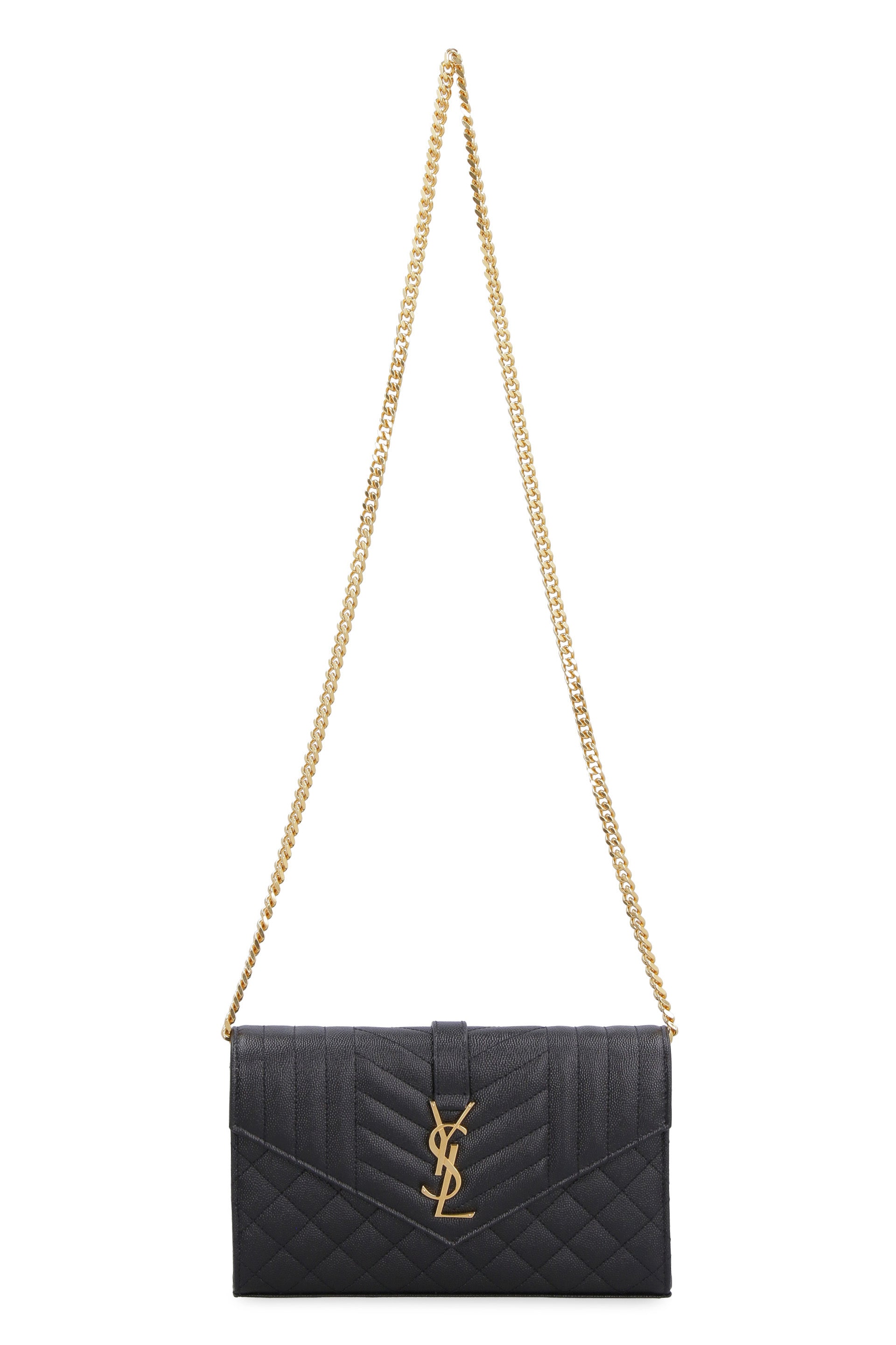 SAINT LAURENT Quilted Leather Mini Wallet on Chain