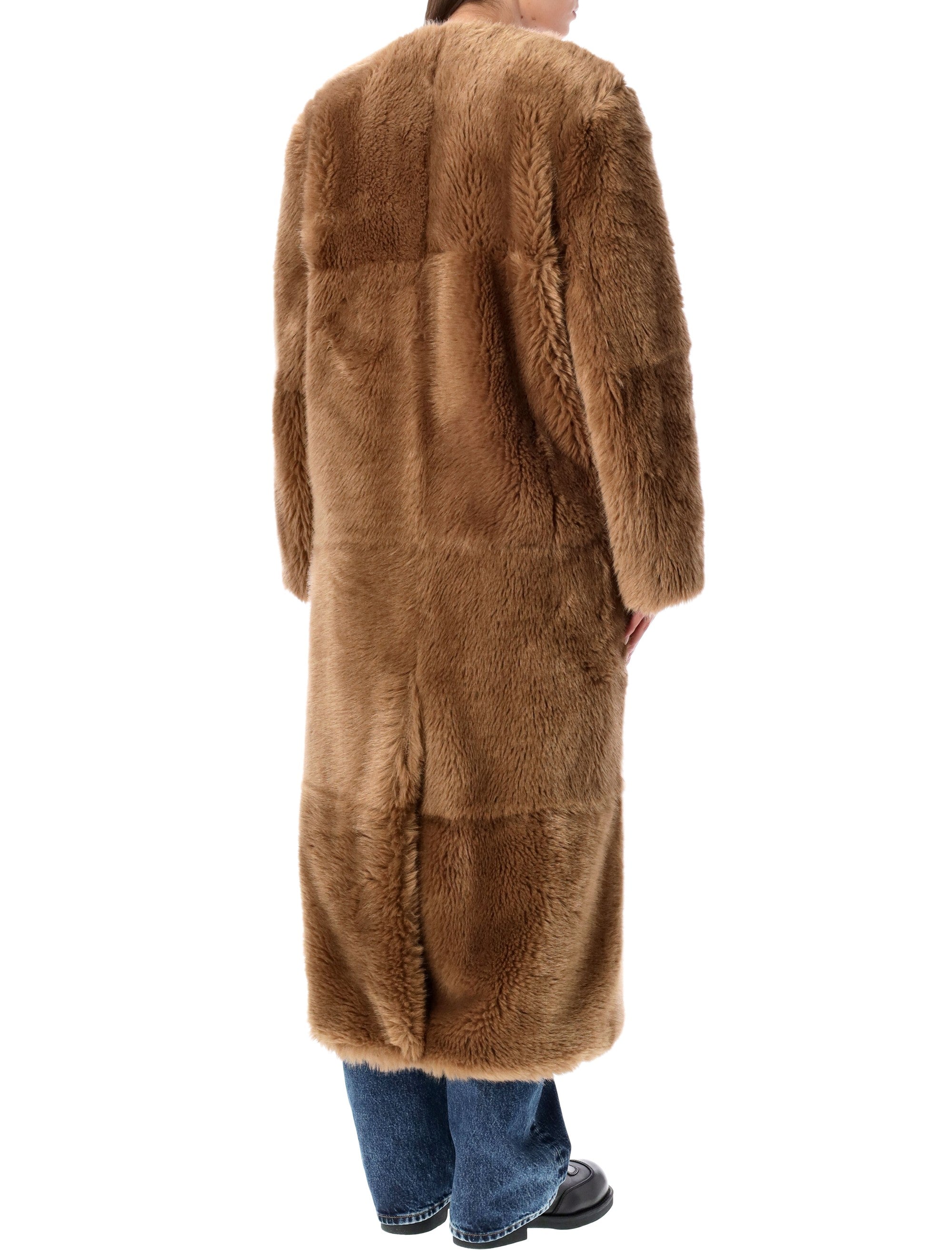 STAND STUDIO Hilma Patchwork Faux Fur Jacket - Longline Silhouette Size 36