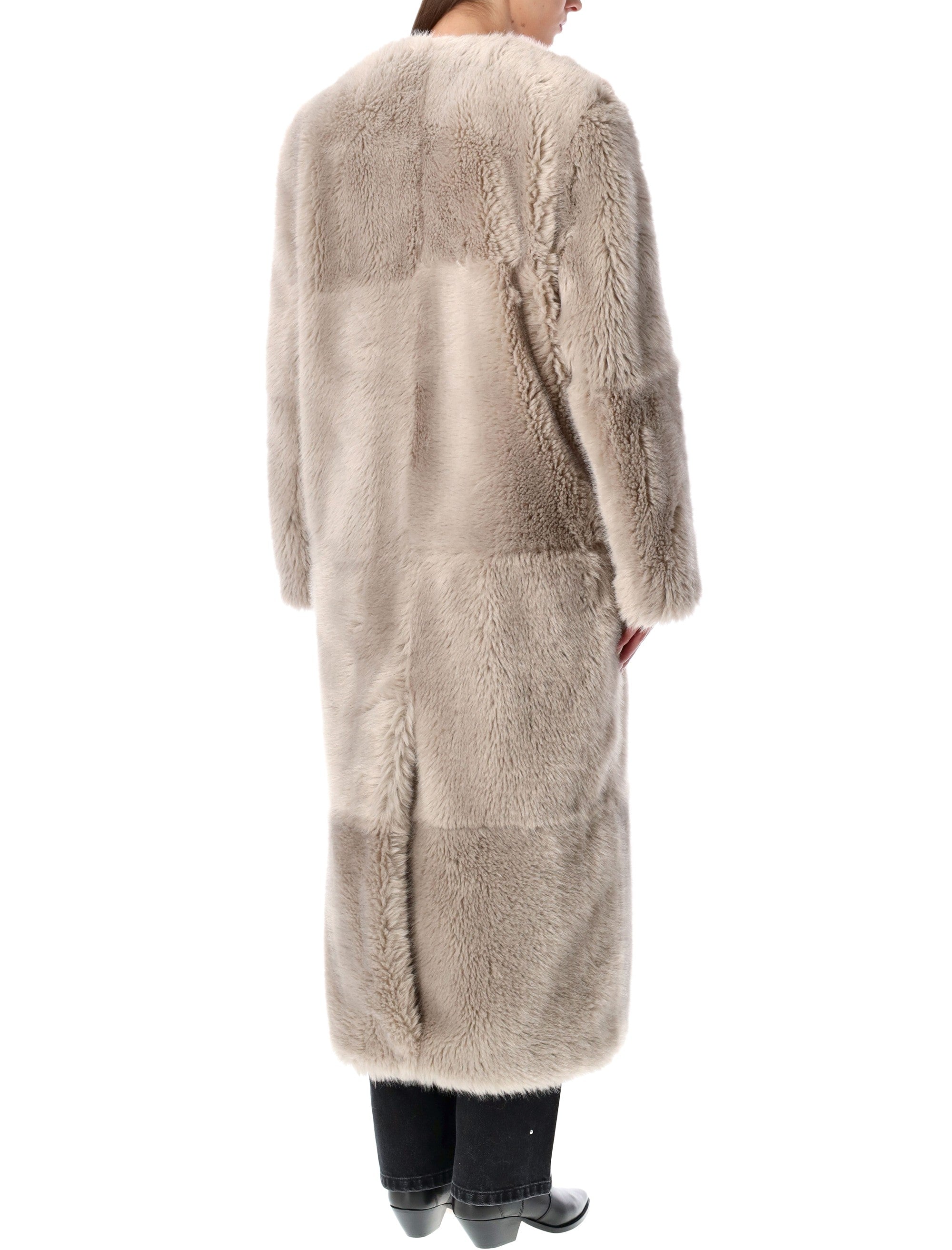 STAND STUDIO Hilma Patchwork Faux Fur Jacket - Long Straight Silhouette