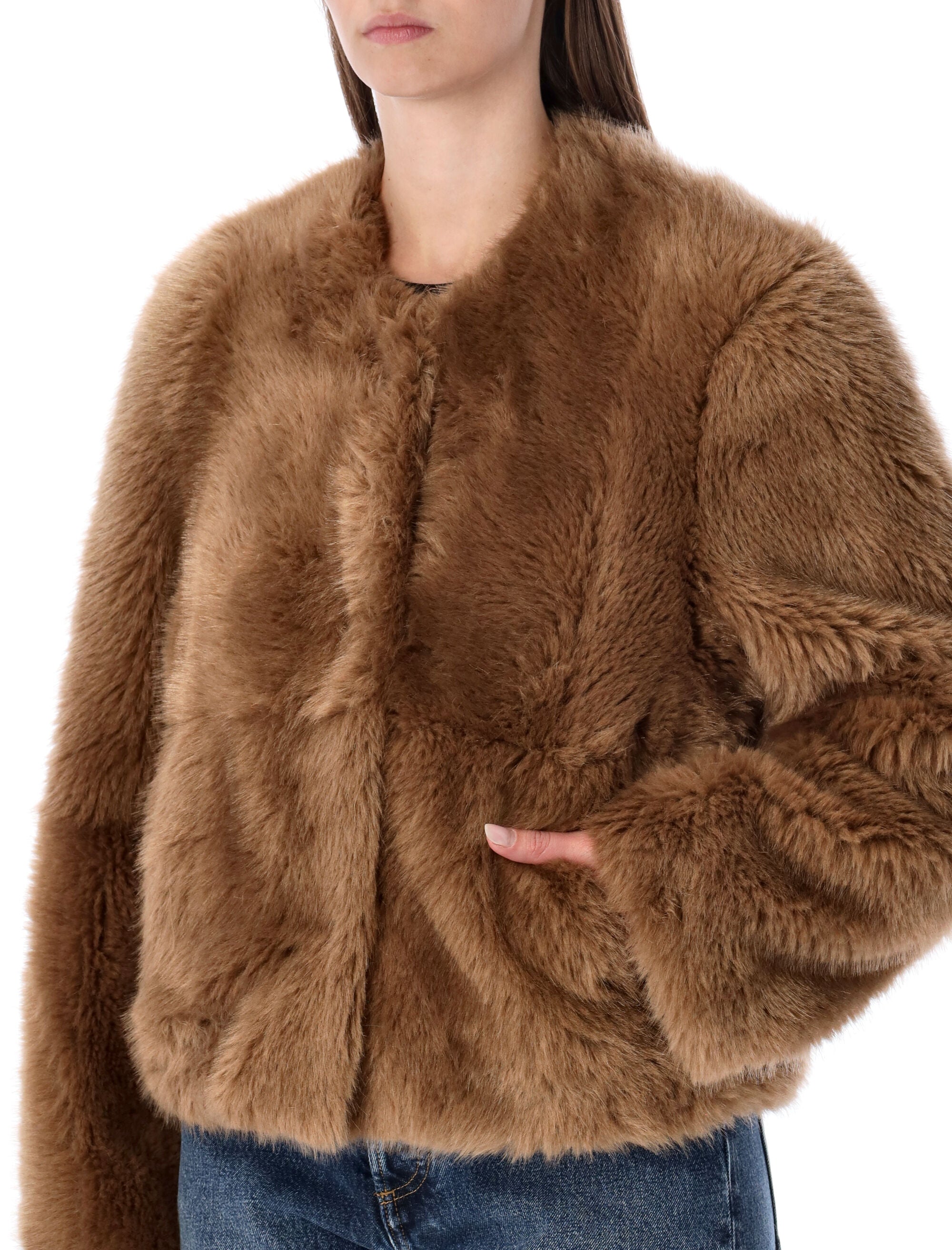 STAND STUDIO Mini Patchwork Faux Fur Jacket