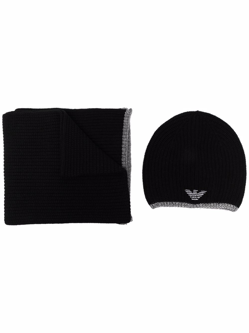 EMPORIO ARMANI Chunky Ribbed Knit Scarf and Beanie Set - Long Length
