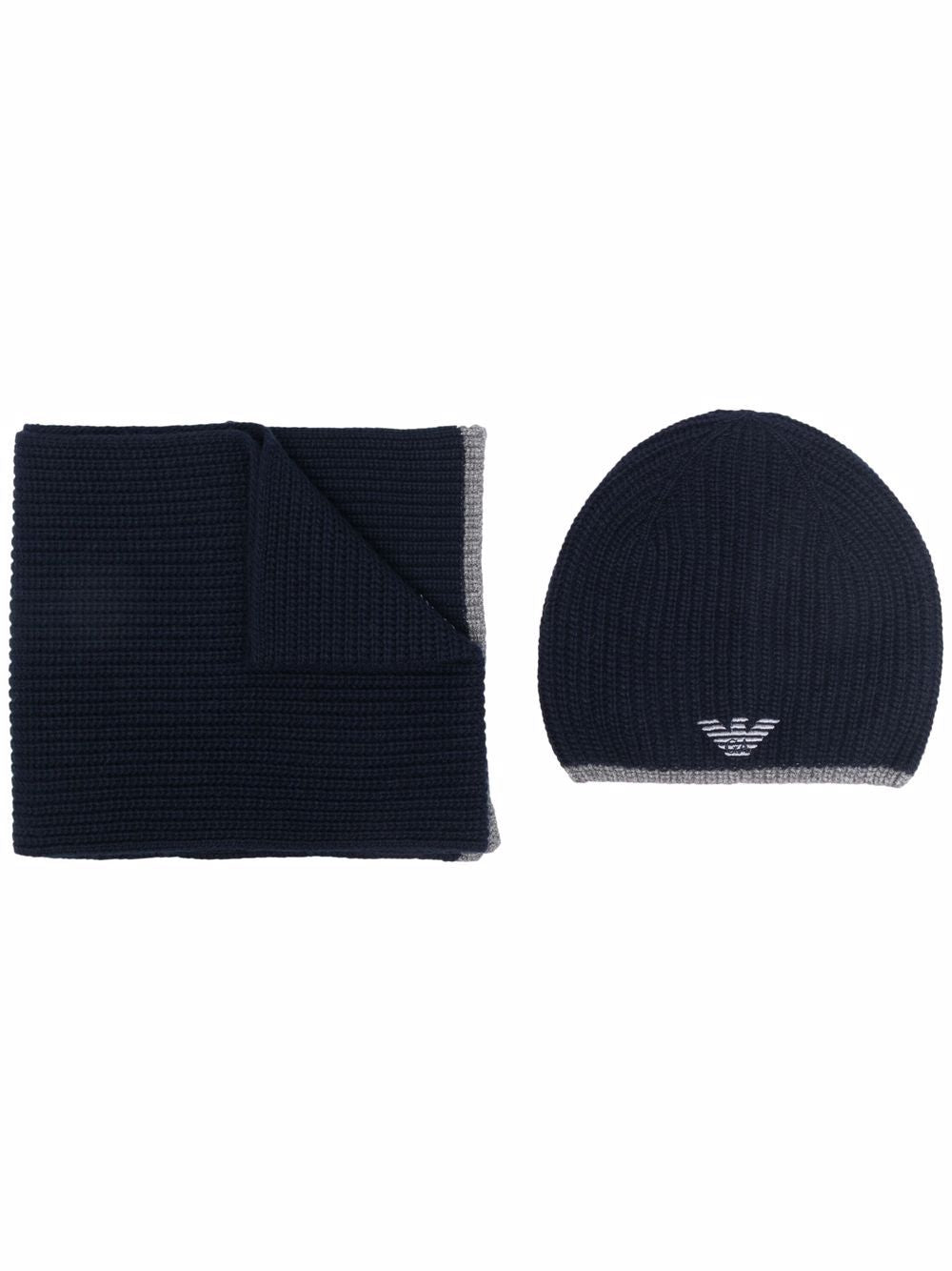 EMPORIO ARMANI Ribbed Knit Beanie and Scarf Set
