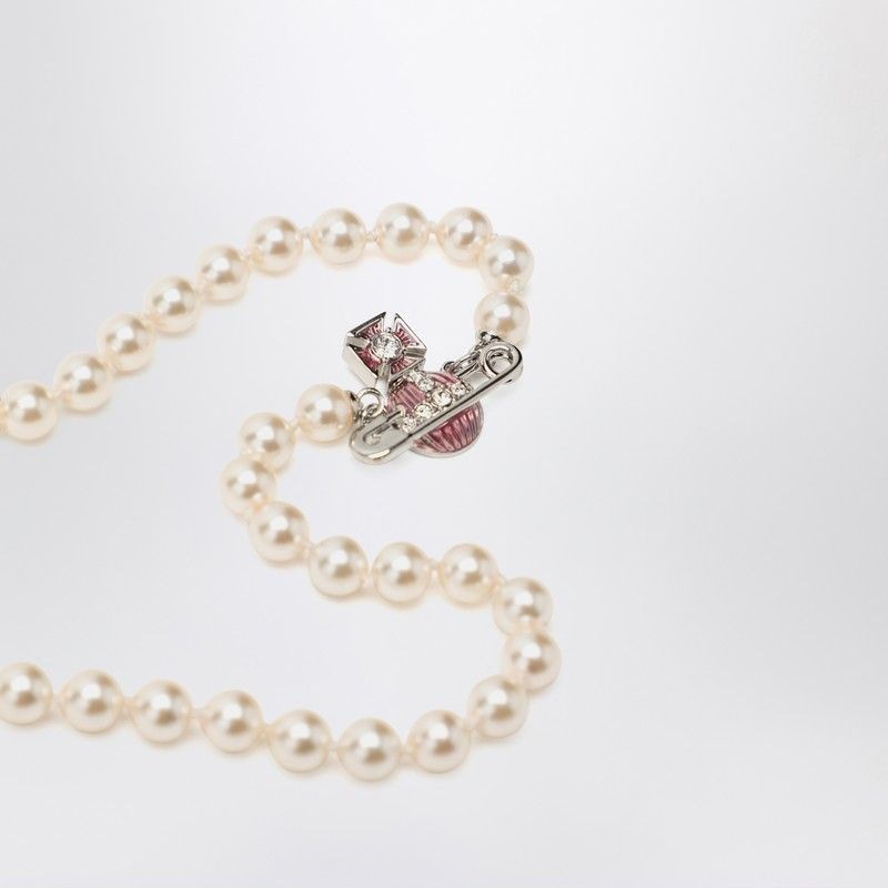 VIVIENNE WESTWOOD Kitty Pearl Necklace with Platinum Finish