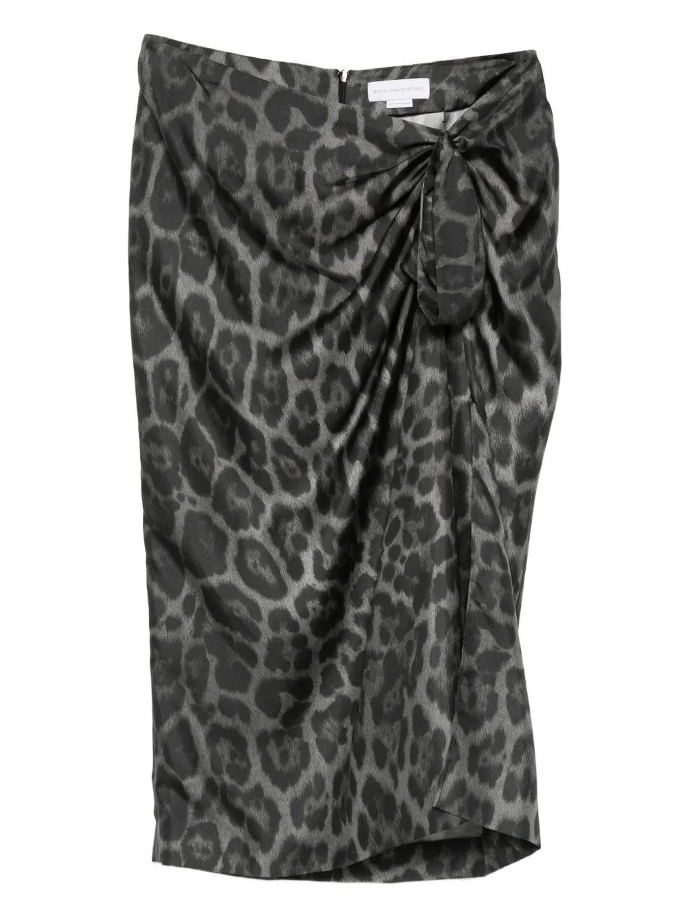 STELLA MCCARTNEY MIDI Leopard Print Skirt with Knotted Draping
