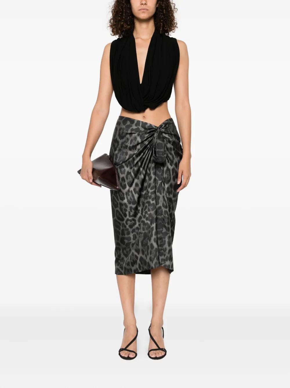 STELLA MCCARTNEY MIDI Leopard Print Skirt with Knotted Draping