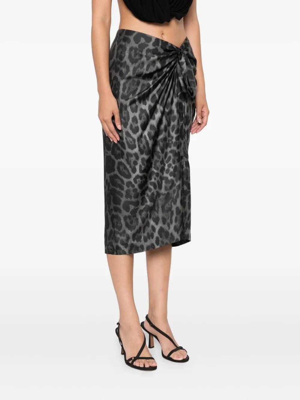STELLA MCCARTNEY MIDI Leopard Print Skirt with Knotted Draping