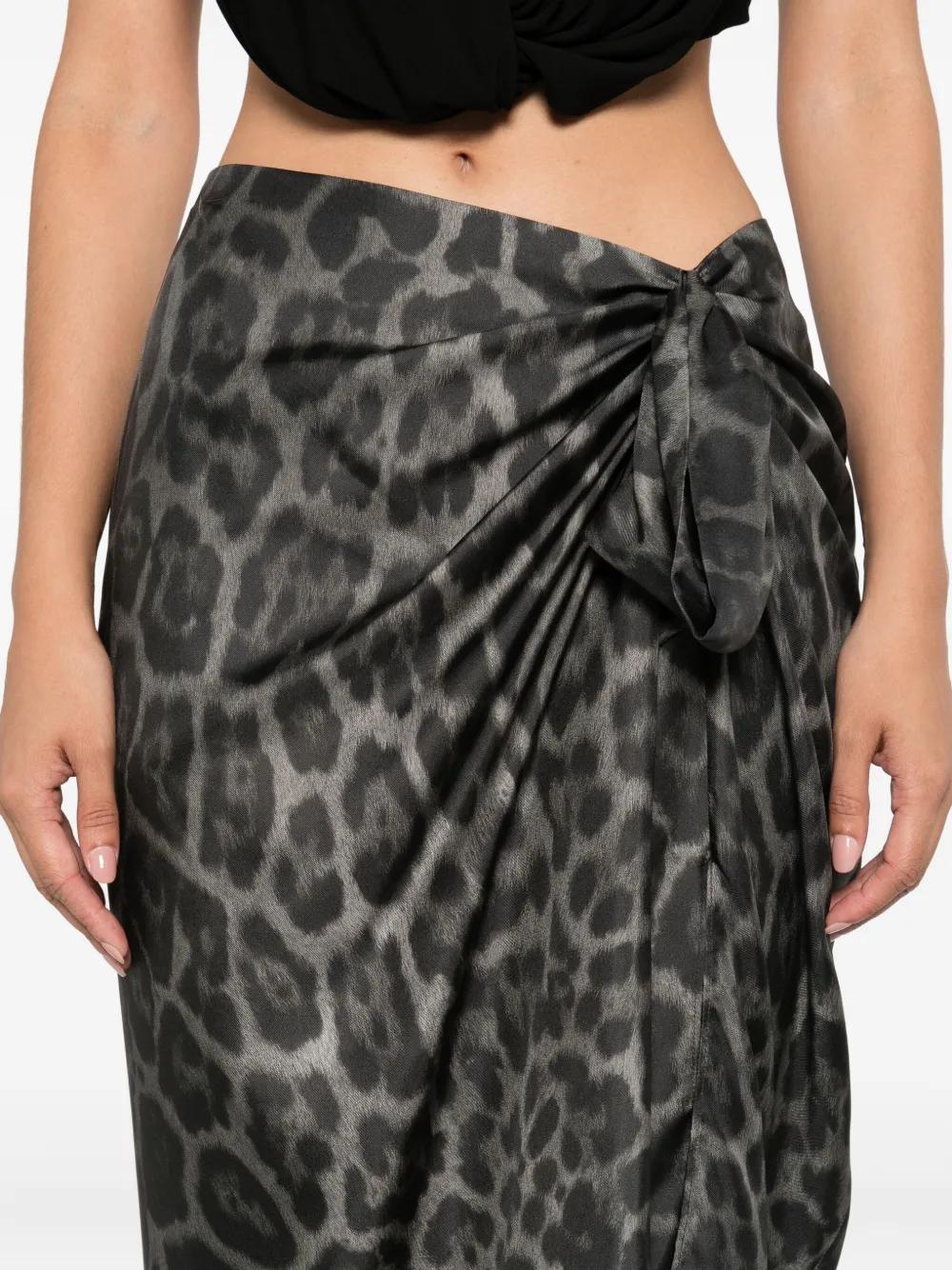 STELLA MCCARTNEY MIDI Leopard Print Skirt with Knotted Draping