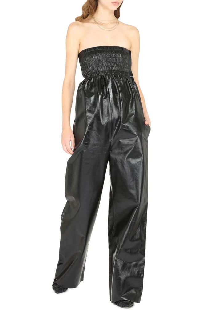 BOTTEGA VENETA Leather Jumpsuit with Shirred Bandeau Top
