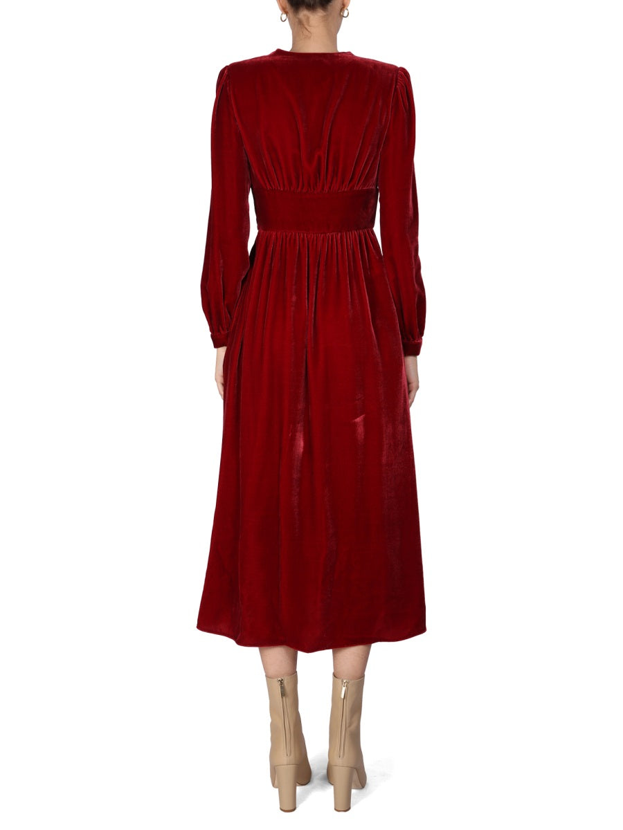 BOUTIQUE MOSCHINO Panné Velvet V-Neck Long Sleeve Dress