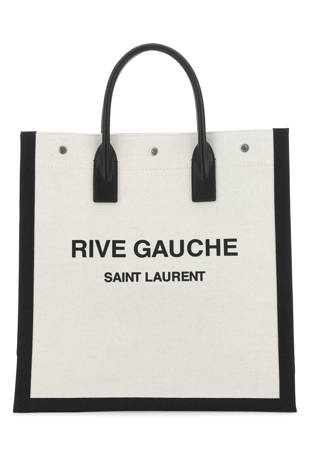 SAINT LAURENT Two-Tone Canvas Rive Gauche Shopping Handbag