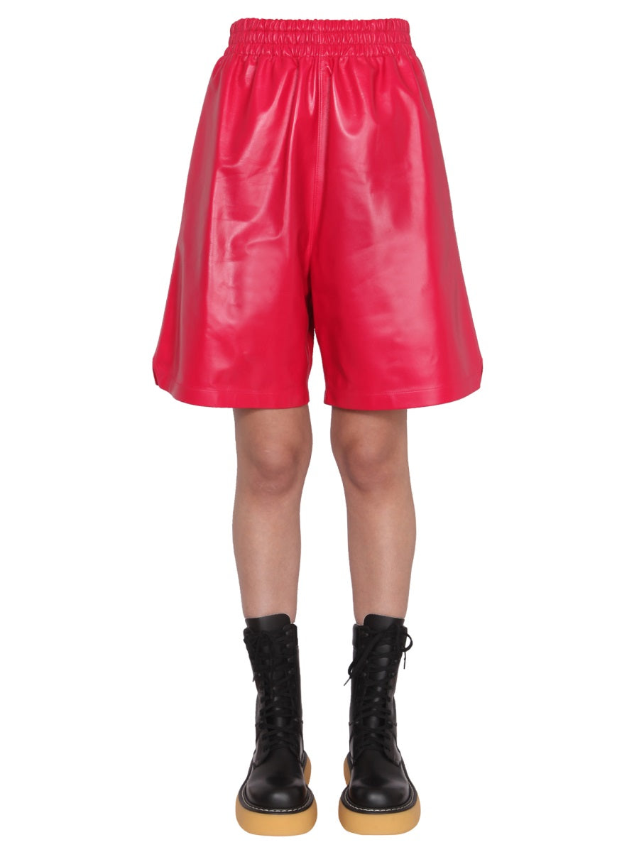 BOTTEGA VENETA Leather Shorts with Elastic Waist and Side Pockets