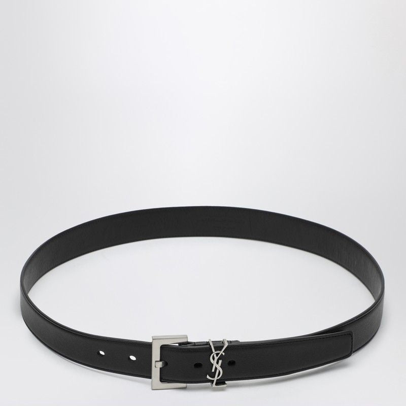 SAINT LAURENT CASSANDRE SMOOTH LEATHER BELT, 3 CM HEIGHT