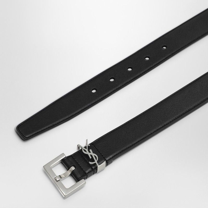 SAINT LAURENT CASSANDRE SMOOTH LEATHER BELT, 3 CM HEIGHT