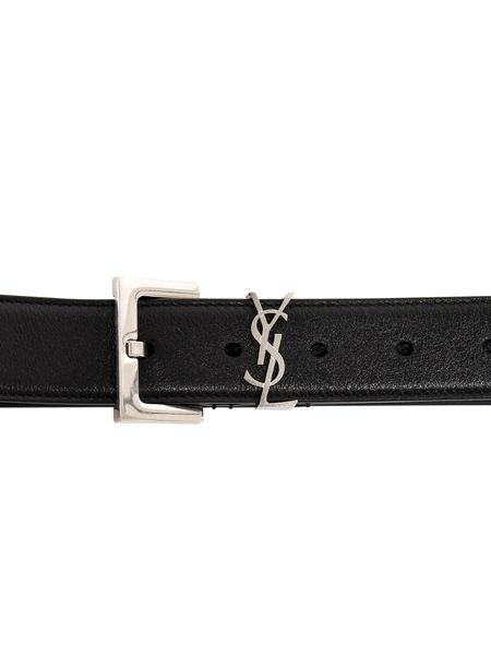 SAINT LAURENT Stylish Belt with Silver Buckle Logo