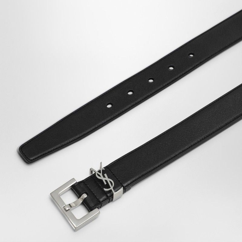 SAINT LAURENT CASSANDRE SMOOTH LEATHER BELT, 3 CM HEIGHT