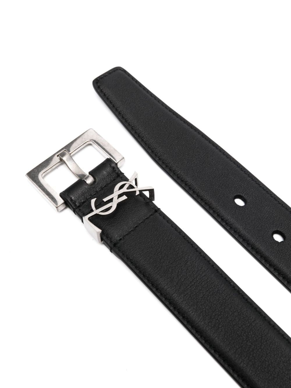 SAINT LAURENT Stylish Belt with Silver Buckle Logo