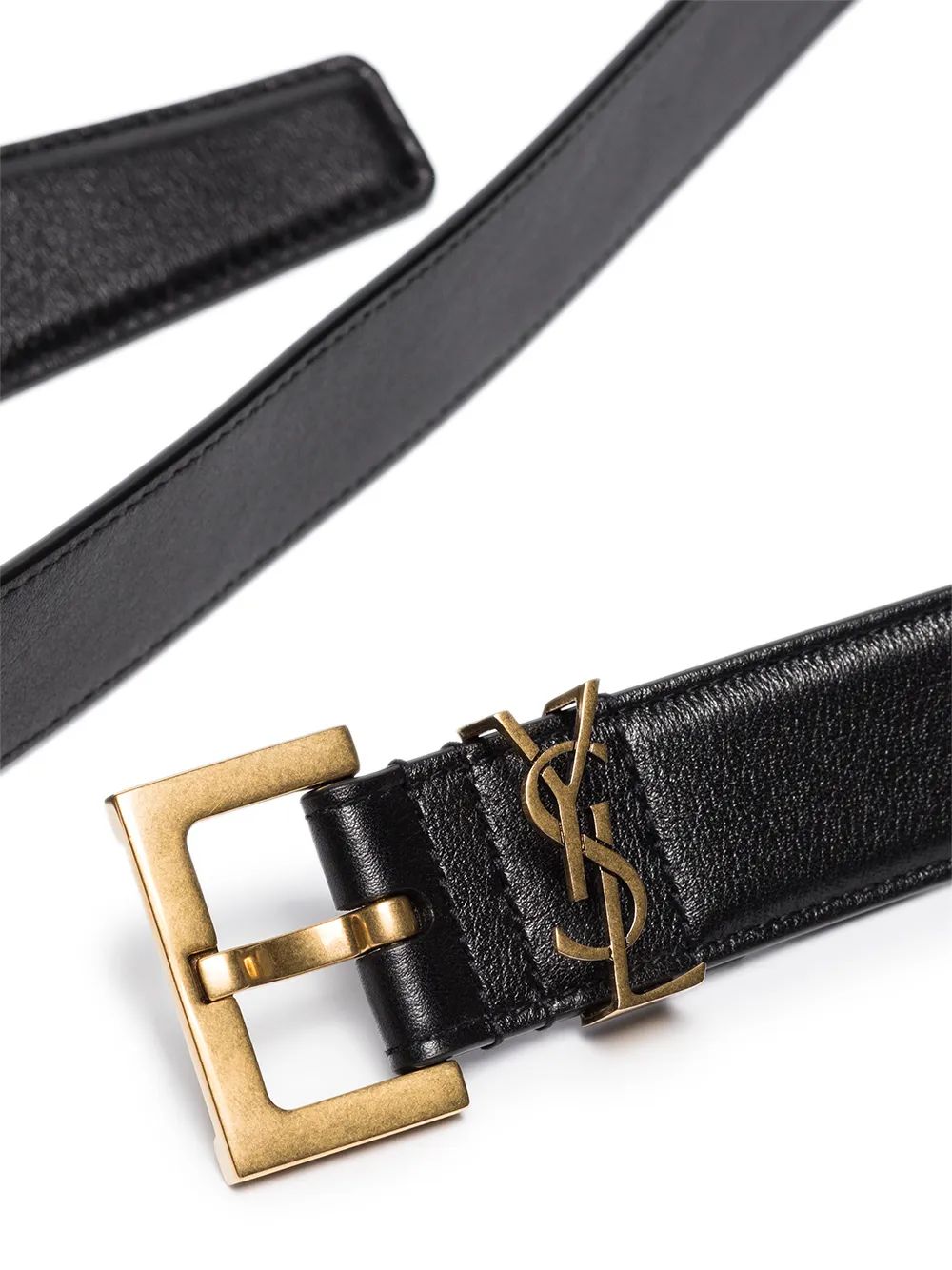 SAINT LAURENT Elegant Black Belt with Gold Buckle and Logo