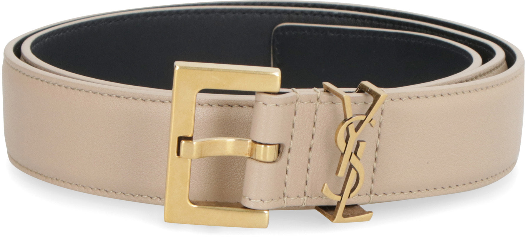 SAINT LAURENT Leather Cassandre Logo Belt - 3cm Wide