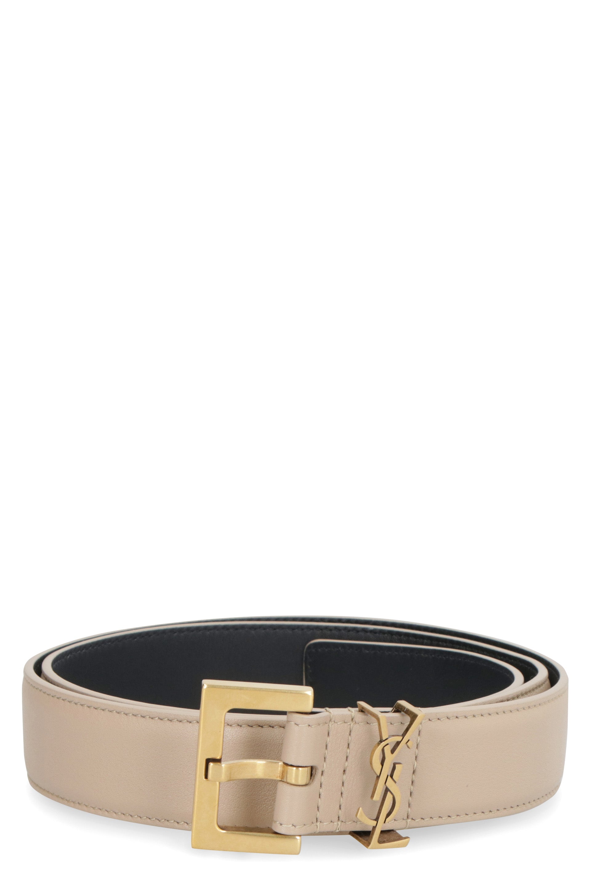 SAINT LAURENT Leather Cassandre Logo Belt - 3cm Wide