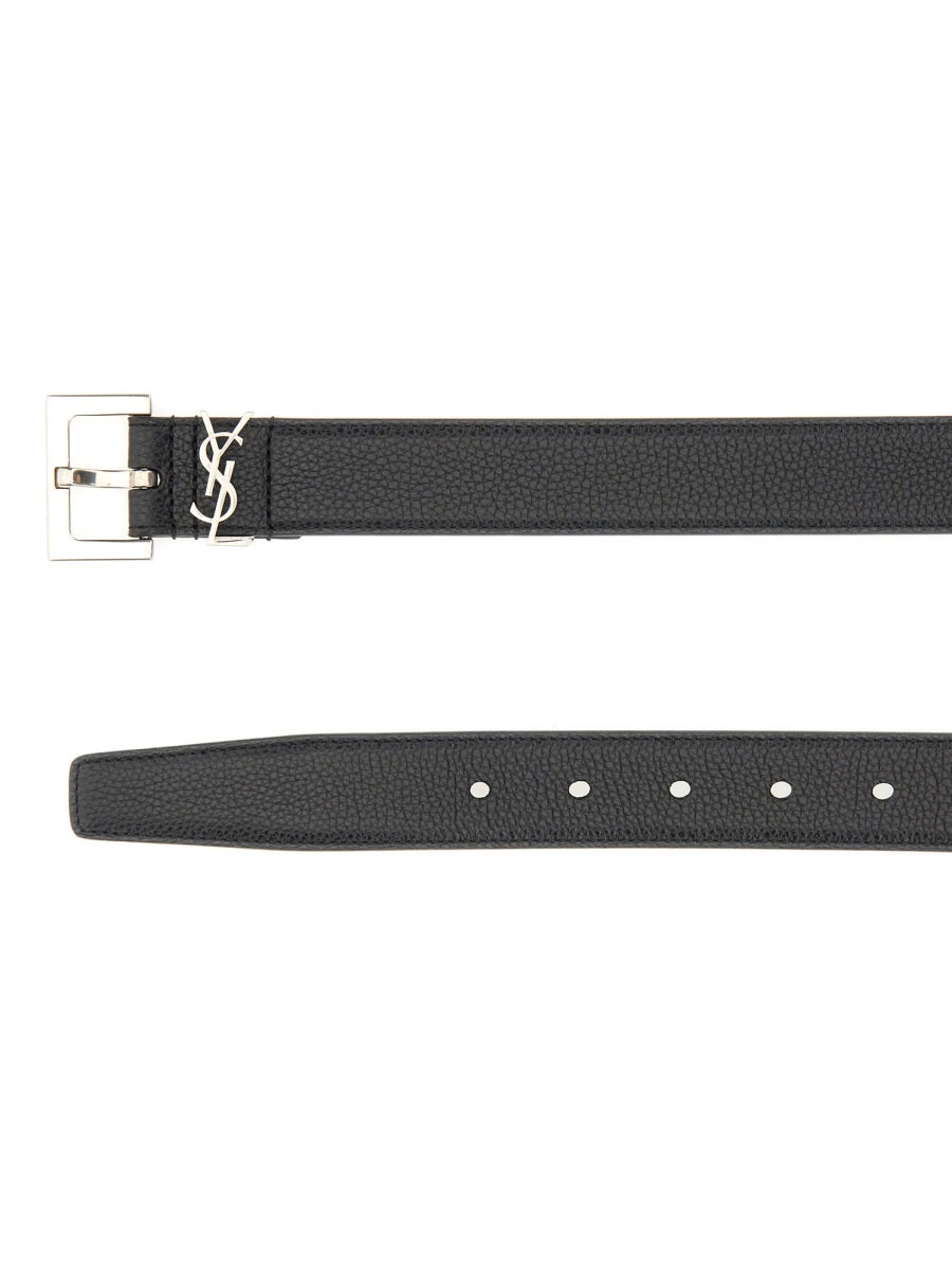 SAINT LAURENT Cassandre 3 cm Adjustable Leather Belt