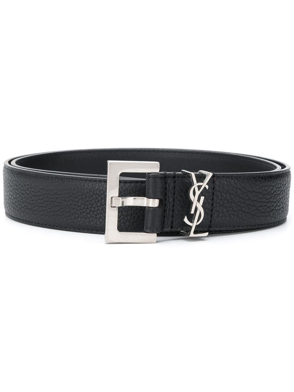 SAINT LAURENT Grained Leather Cassandre Belt with Square Buckle