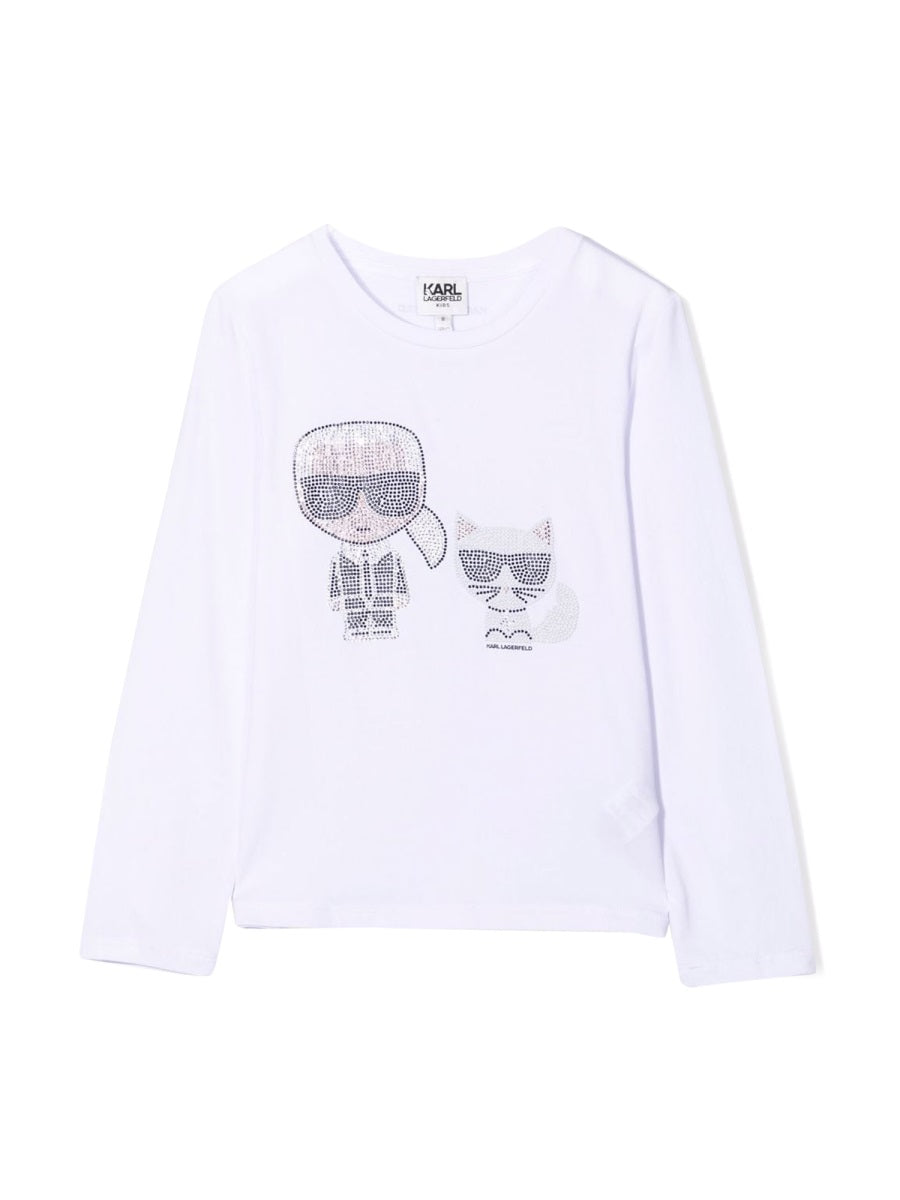 KARL LAGERFELD Mini T-Shirt with Strass and Iconic Design