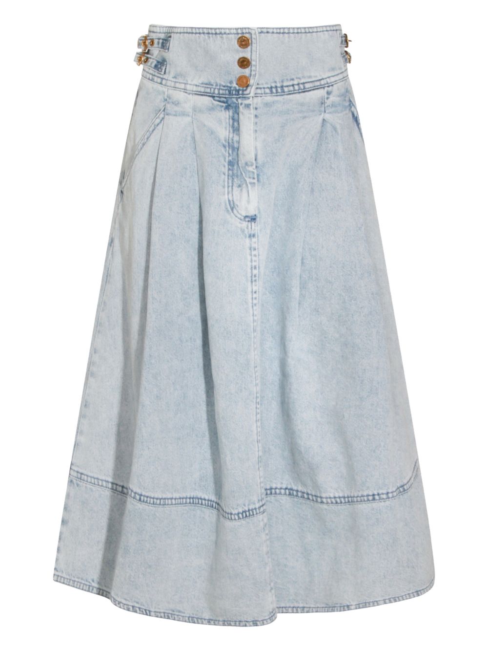 ZIMMERMANN Denim Maxi Skirt with Button Fastening and Pleated Panels