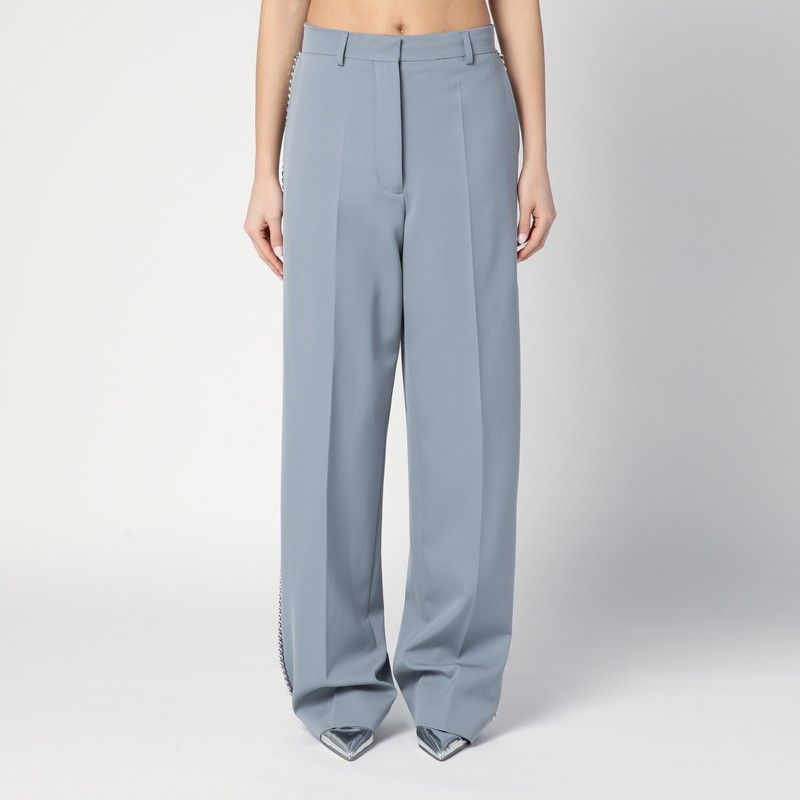 STELLA MCCARTNEY Wide-Leg Light Wool Pants with Chain Detail