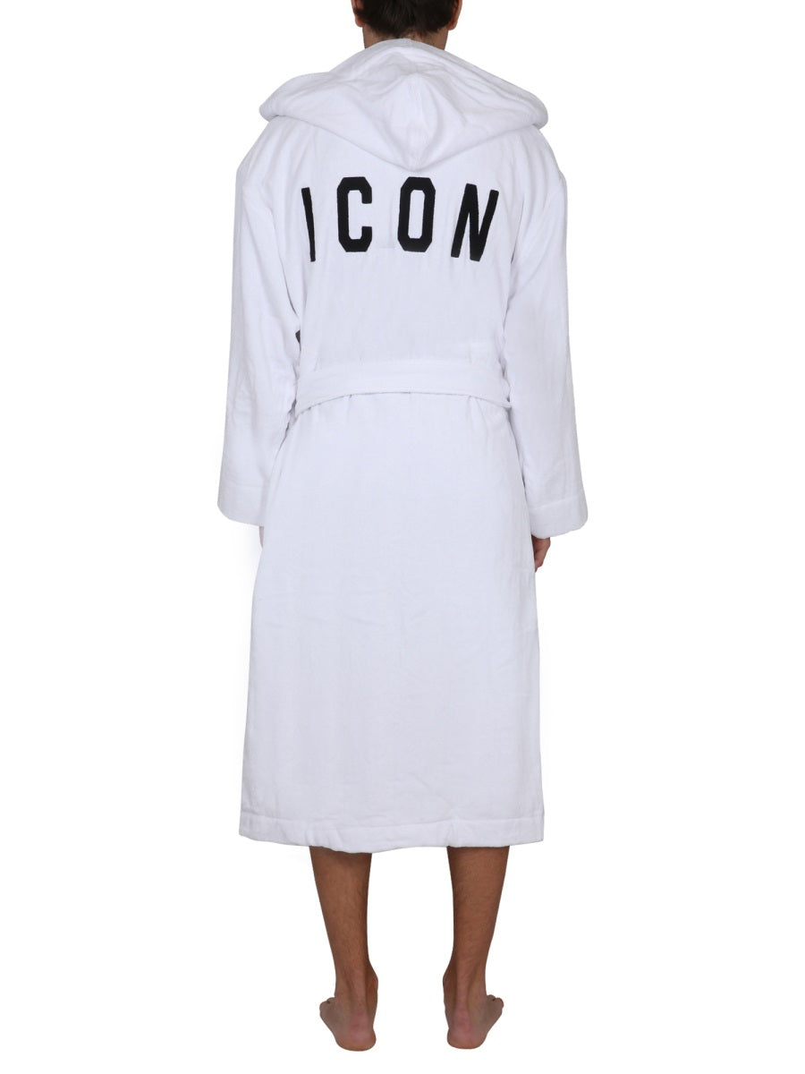 DSQUARED Unisex Bathrobe with Logo and Waist Belt