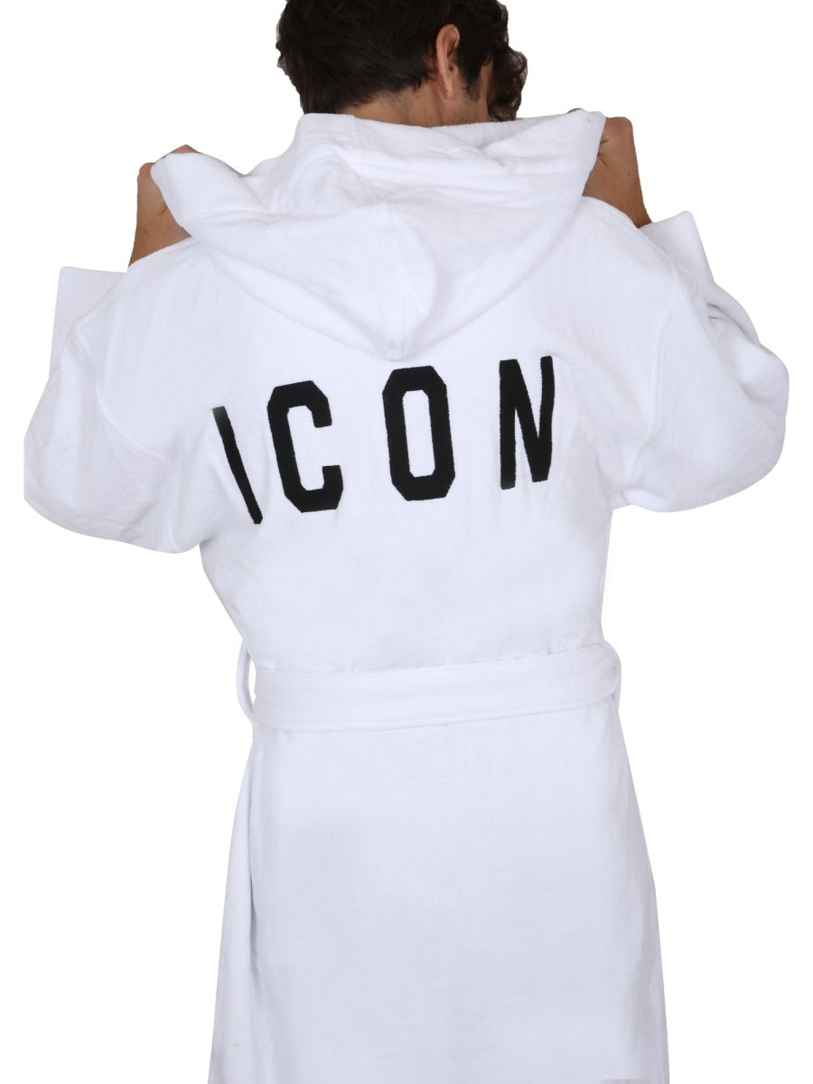 DSQUARED Unisex Bathrobe with Logo and Waist Belt