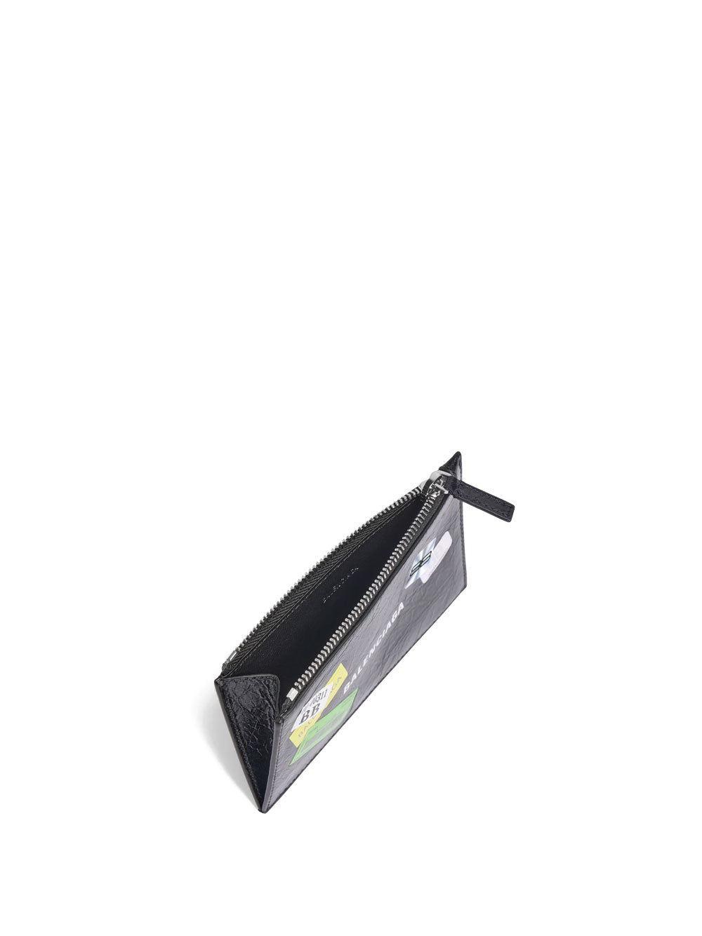 BALENCIAGA Mini Coin and Card Holder in Arena Leather with Multicolor Printed Stickers