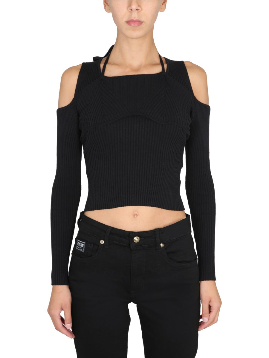 VERSACE JEANS COUTURE Women's Square Neckline Shirt with Bare Shoulders