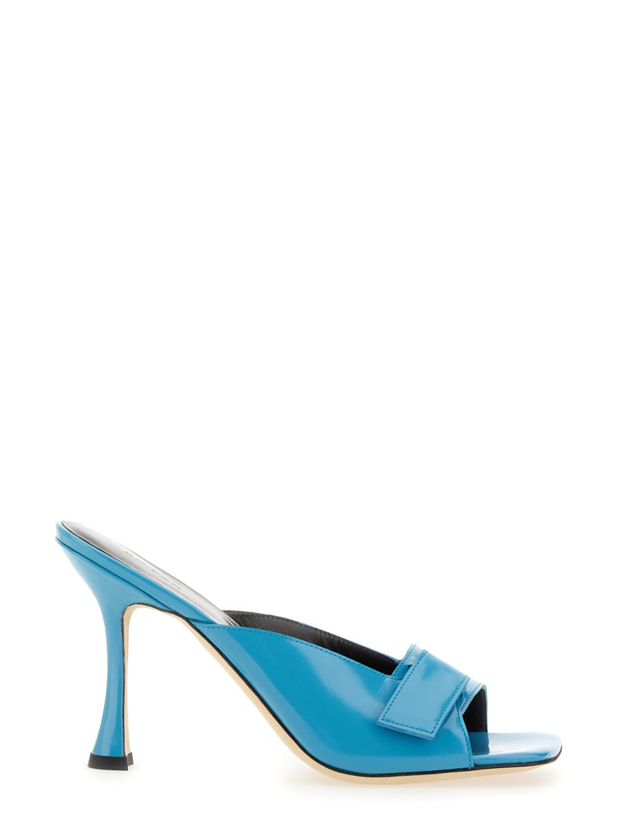 BY FAR Elevated Patent Leather Sandal with 10.5 cm Heel