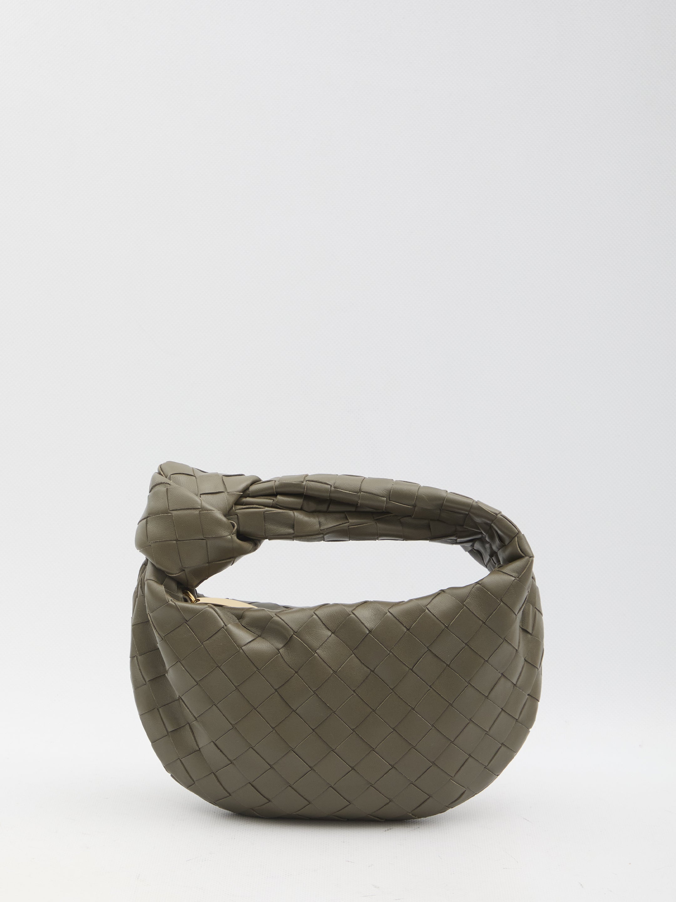 BOTTEGA VENETA Rounded Shape Handbag with Woven Pattern and Knot Detail (Height: 23 cm, Width: 28 cm, Depth: 8 cm)