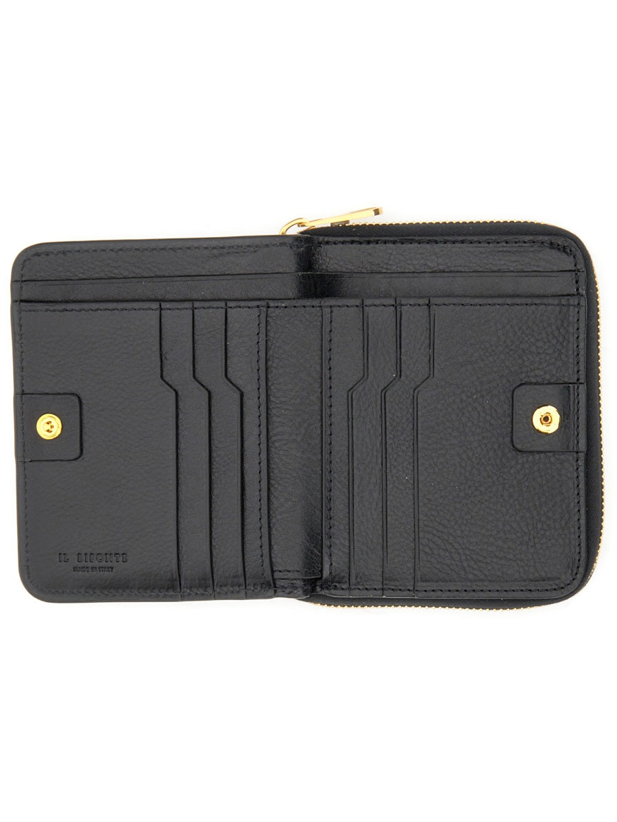 IL BISONTE Mini Leather Wallet with Snap Button Closure