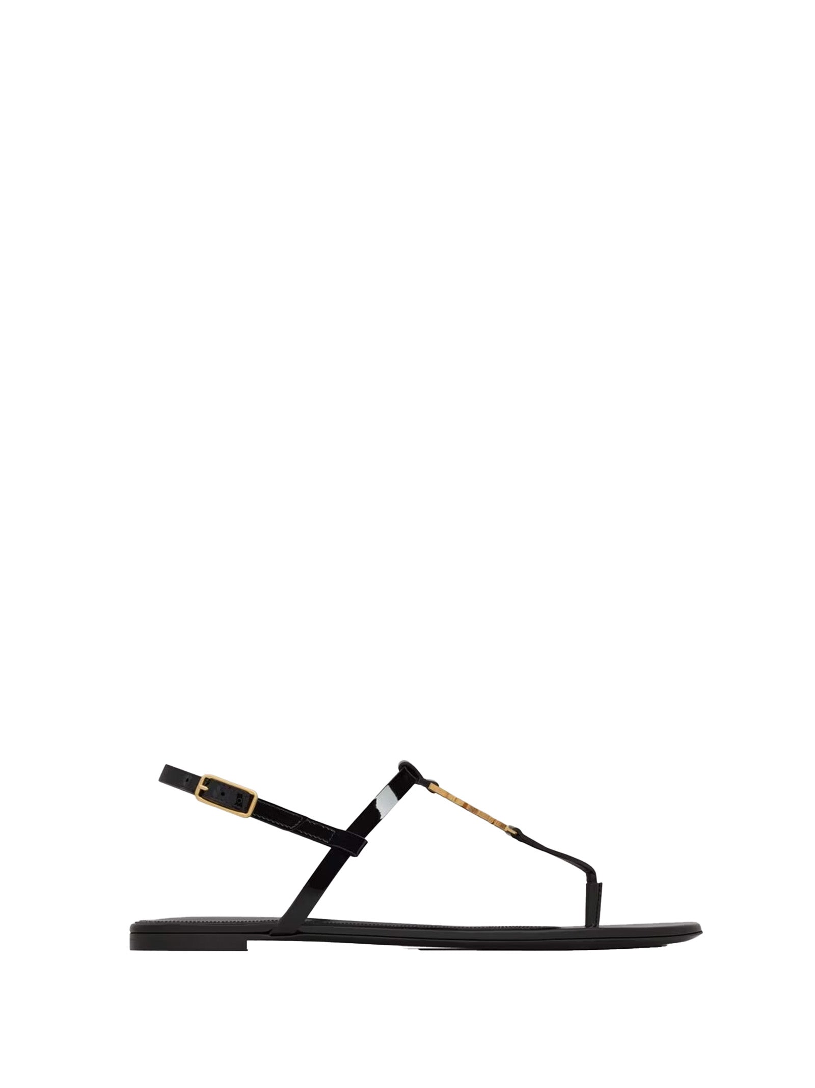 SAINT LAURENT Cassandra Flat Sandals with Metal YSL Initials