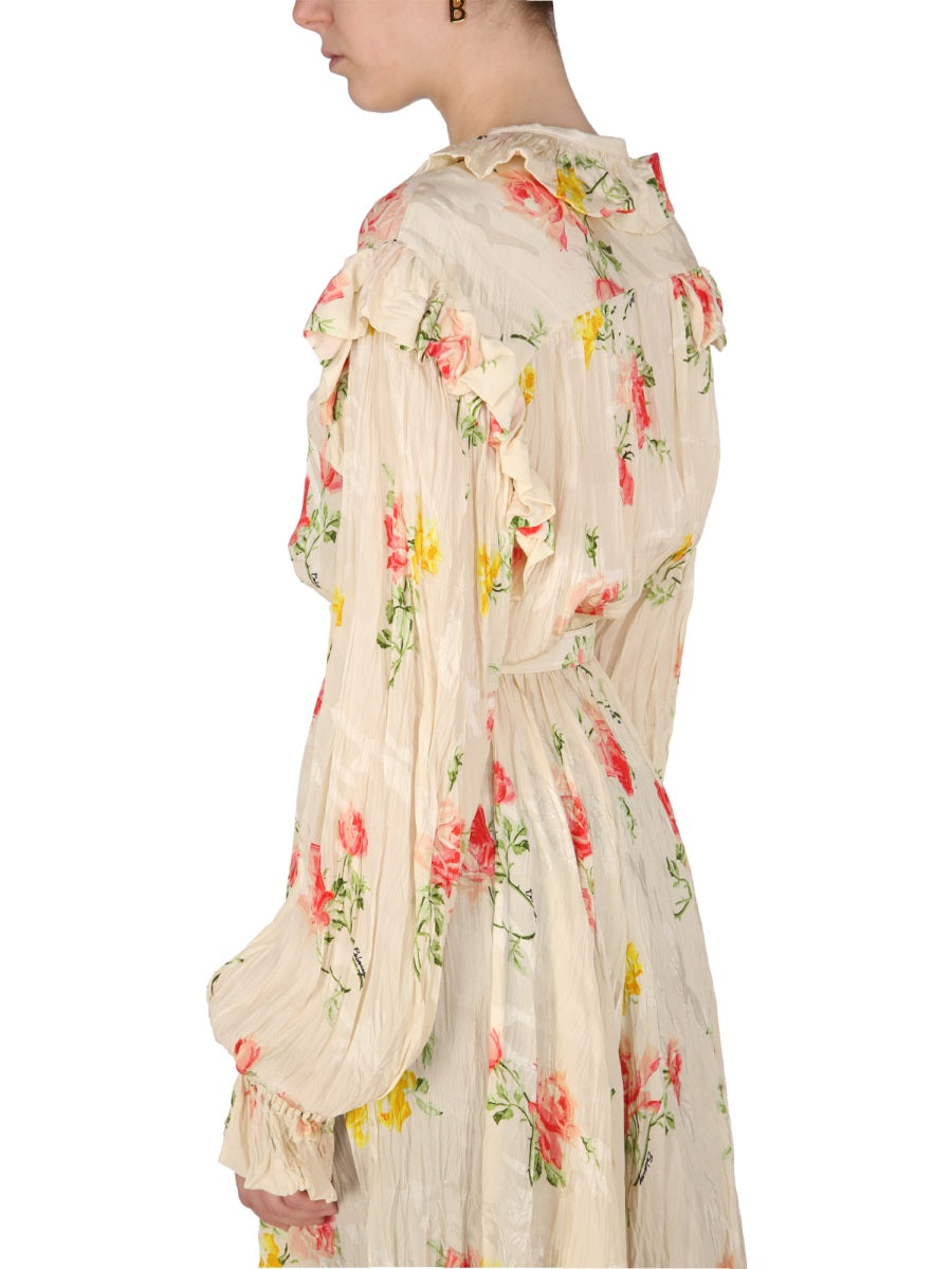 BALENCIAGA Floral Drawstring Collar Dress