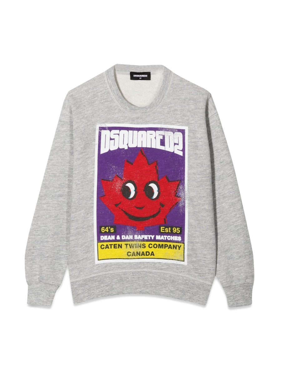 DSQUARED Crewneck Sweatshirt with Front Leaf Print - Kids