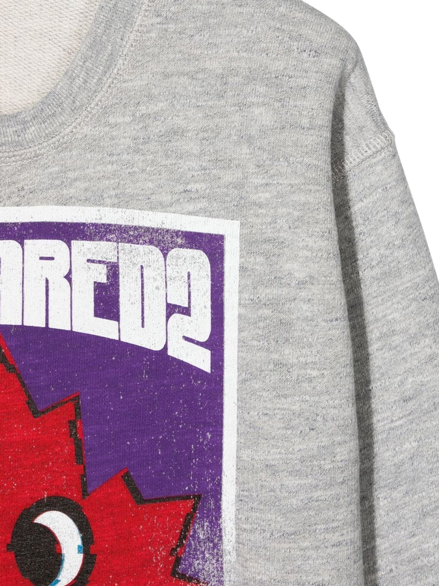 DSQUARED Crewneck Sweatshirt with Front Leaf Print - Kids
